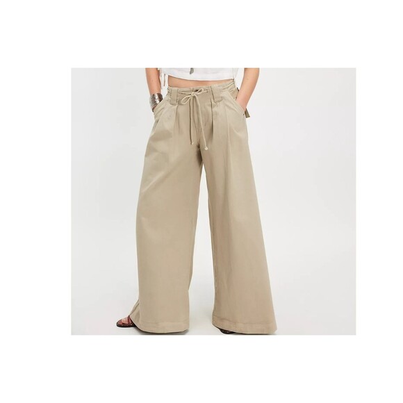 Free People Julien Wide-Leg Chino Trousers Pants Pleated Cotton XL NEW 282569 - Picture 1 of 8